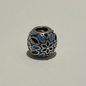 Pandora Silver/Blue Floral Pattern Charm